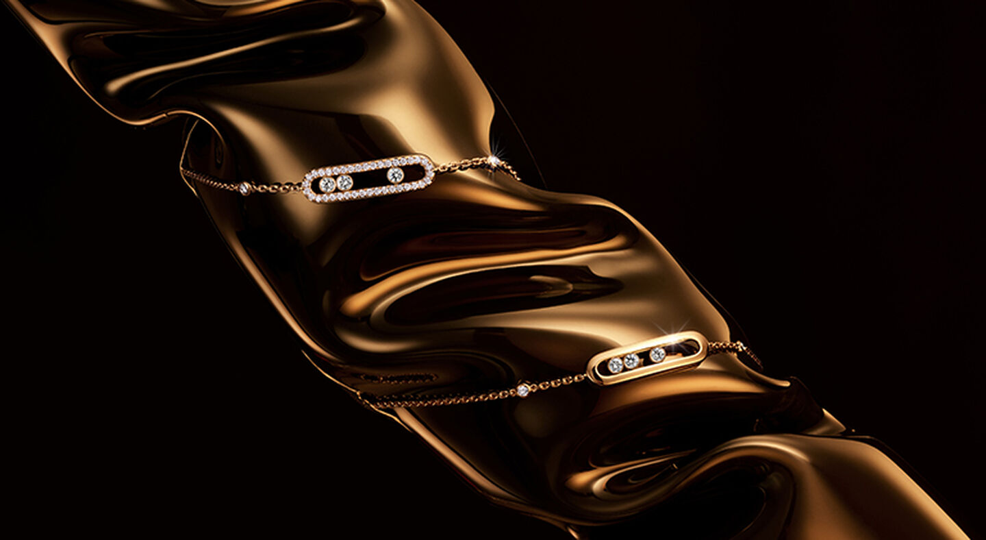 Two Messika Move Classic diamond bracelets on a gold background.